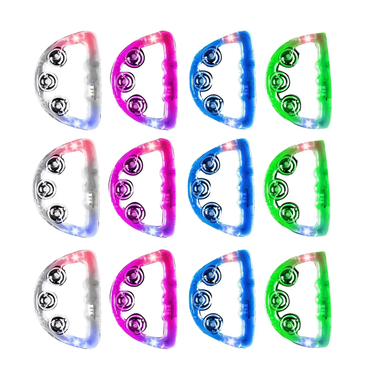 12 Pieces Light Up LED Tambourine, Musical Flashing Tambourine Glow Tambourines Handheld Percussion Instrument