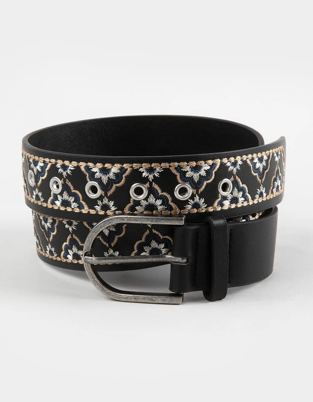 Embroidered Boho Womens Belt, Black