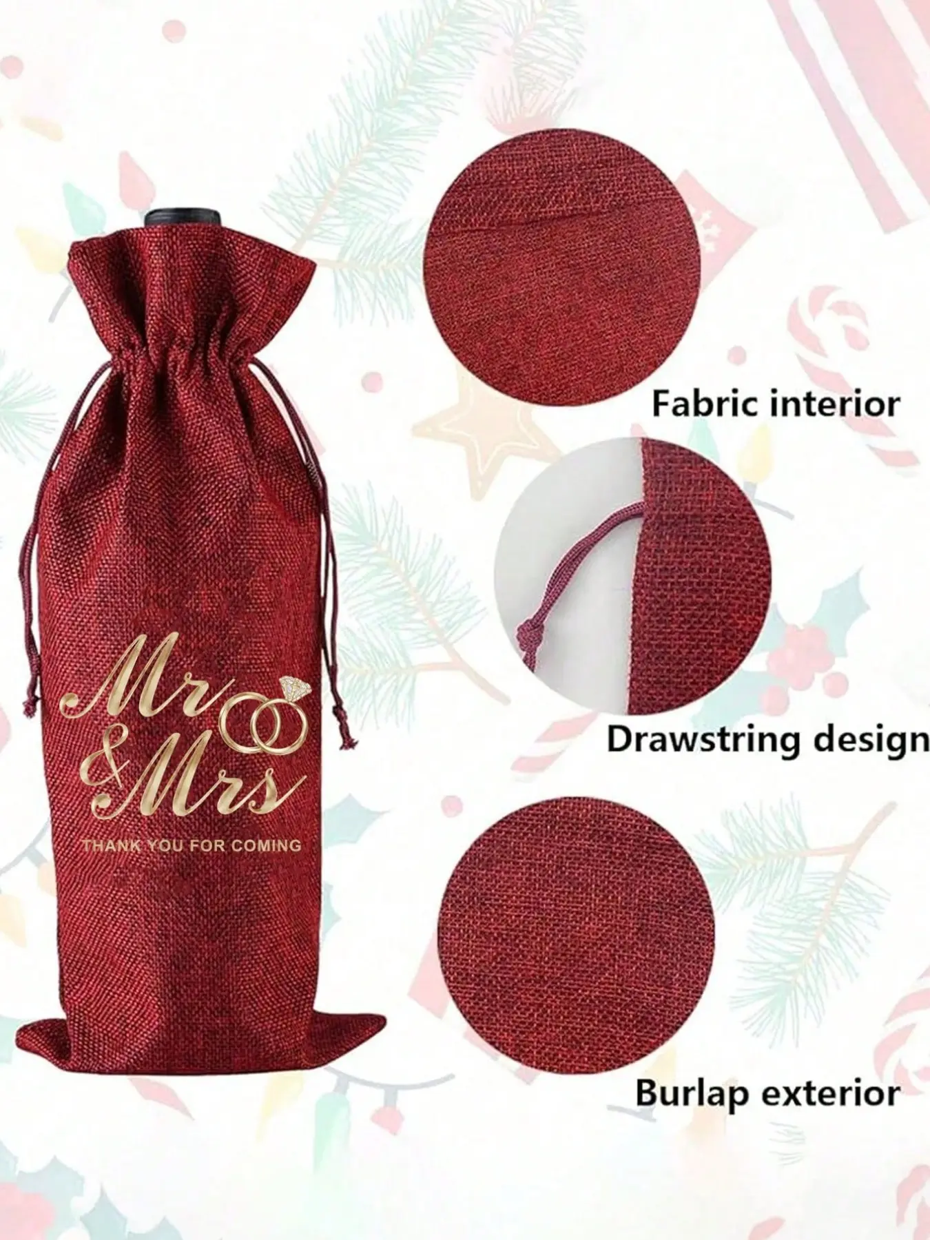 Personalized Linen Wine Bottle Storage Bag, Letter Decoration, Reusable Durable, Ideal for Home Storage, Gift Packaging, Party Wedding