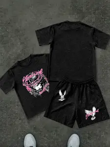 Men's Casual Two-Piece Set, Christian Faith Sports, Jesus Thorns Crown T-Shirt & Dove Shorts, Religious Streetwear Combo