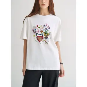 Casual Artistic Style Men's Women's T-Shirt With Colorful Hand Drawn Design Featuring Palm Tree Heart Dog And Music Notes Summer Wear For Trendy Gift To Friends And Family