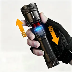 Rechargeable flashlights with high lumens, rechargeable LED flashlight with LCD digital display, super bright powerful flashlight, tactical flashlights for home