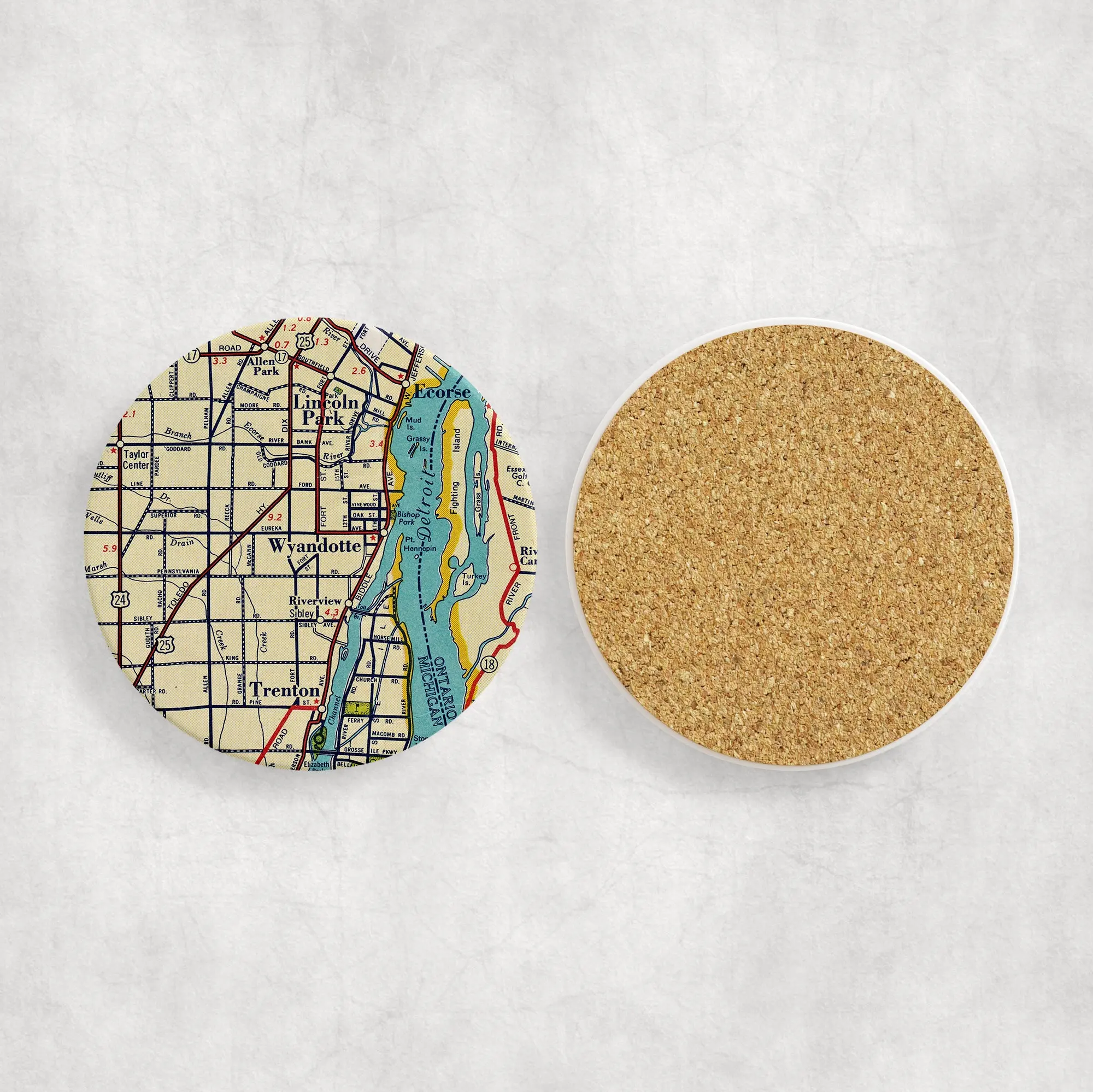 Wyandotte Michigan Map Coasters | Set of 4 Vintage Wyandotte Michigan Drink Coasters | Travel-Inspired Home Decor