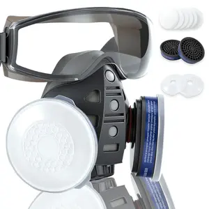Greenish Reusable Full Face Respirator Set with Safety Goggles – Pomerol 11-in-1 Gas Mask with Dual Filter Cartridges – Anti-Dust, Anti-Virus, Anti-Toxic Protection for Painting, Sanding, Construction, Cutting & DIY Work