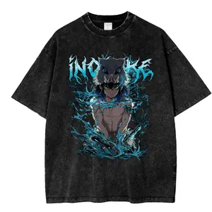Inosuke Graphic Tee, Vintage Washed Demon Slayer Shirt, Anime Streetwear Top