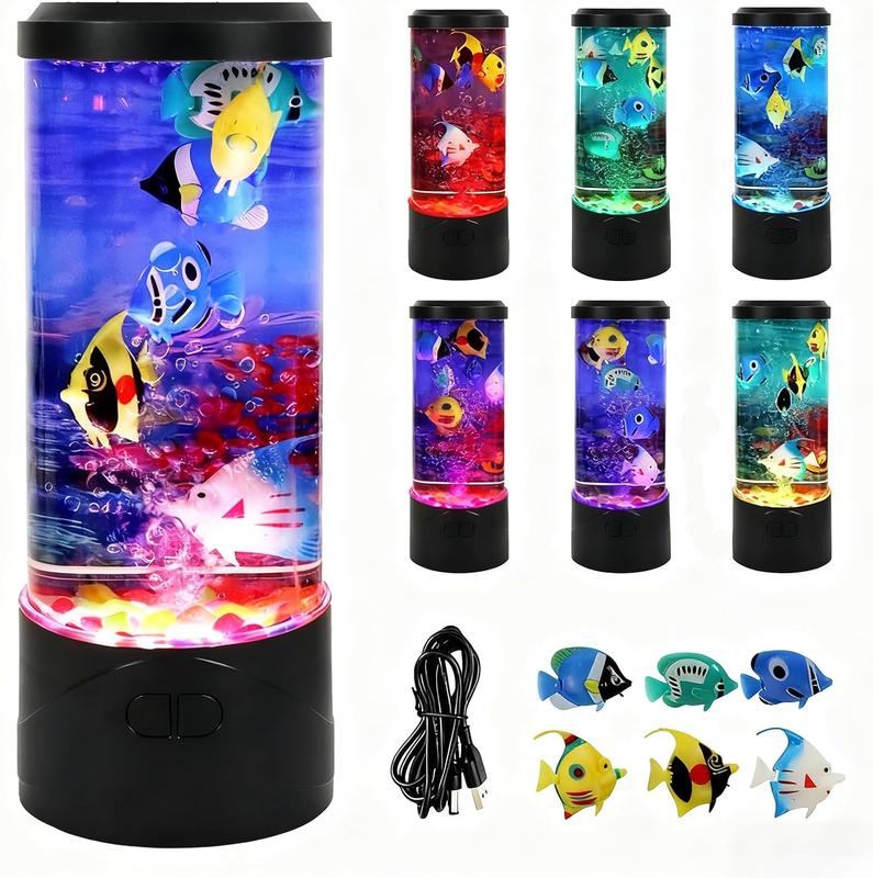 Bubble Fish Lamp,Artificial Aquarium Lamp with 7-Color Changing,Sensory Bubble Tube Light with 6  Fish Moving,Mood Night Light,  for  & Adults,Decor for  Office Bedroom