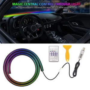 Interior Car Neon Lights RGB Dynamic Music Sync Car Ambient Lighting Kits Neon LED Strip Light with USB, App Interior Ambient Lighting Auto Decorative Light