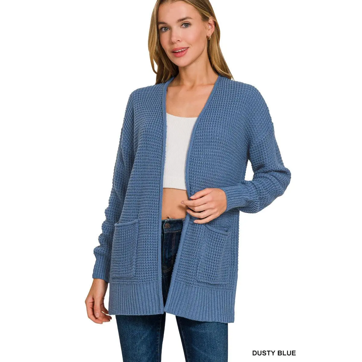 Low Gauge Waffle Open Cardigan Sweater