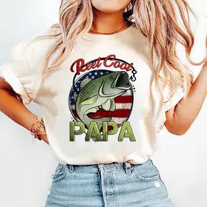 Reel Cool Papa Shirt, Comfort Colors T-Shirt, Fishing Grandpa Tee, Patriotic Fish Graphic Shirt, 4th of July Outfit.