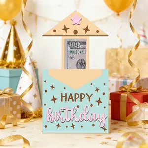 1pc Birthday Money card box, Birthday Money wooden Box for Cash Gift with Pull Out Card, Gift box design, for Parents, Lovers, Kids and Friends, Creative Way to Give Cash as A Gift