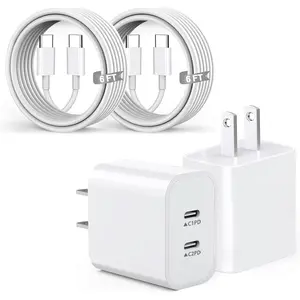 For iPhone 17 Charger Fast Charging, 2Pack PD Dual USB C Charger Block with 6FT USB C to C Cable for iPhone 17 16/15 Series & iPad Cord Device Port Cellphone Smartphone Electronic White