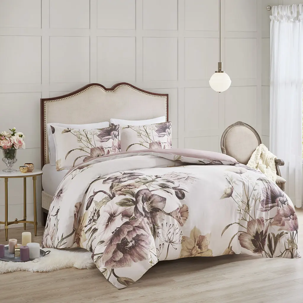 Madison Park Cassandra 3-Piece Cotton-Polyester Blend Duvet Cover Set - Shabby Chic Floral Print, Romantic Hue, All-Season, Breathable, Matching Shams, Machine Washable, Multi-Size (Full/Queen, King/Cal King) for Bedroom Decor