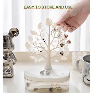 1pc Creative Tree Jewelry Storage Box - Desktop Cosmetics Display Box, Dustproof Plastic Storage Container For Jewelry, Small Items And Cosmetics, Multi-functional Storage Organizer, Desktop Decor - Jewelry and Cosmetics Storage Box