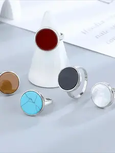 15MM Natural Stone Lapis Agate Malachite Brief Design Cute Ring Fine Jewelry for Women Perfect for Party & Daily Wear Rings