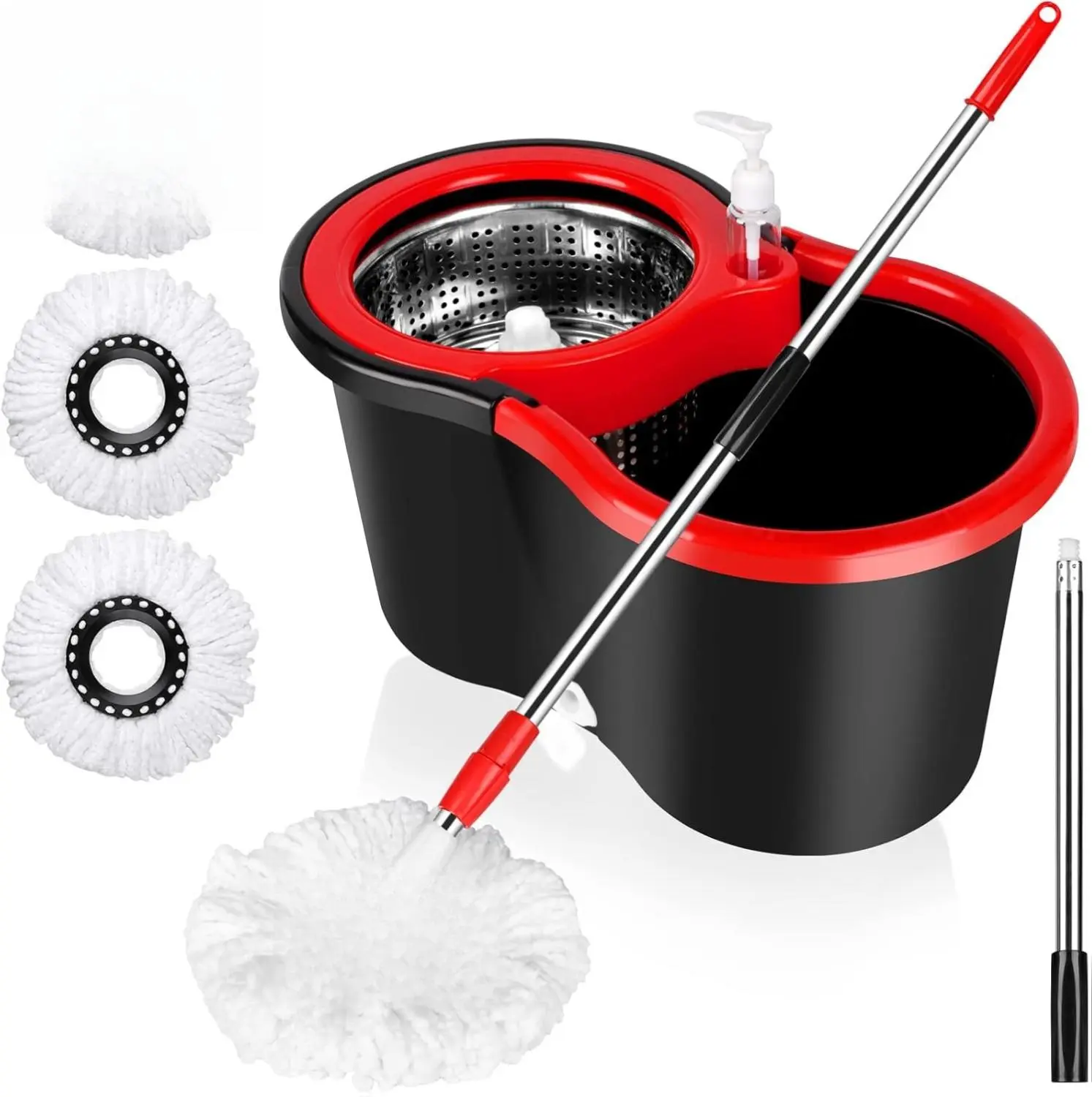 Spin Mop and Bucket with Wringer Set, 360° Spinning Mop Bucket System with 3 Microfiber Mop Replacement Heads and 61" Stainless Steel Adjustable Handle for Floor Cleaning (20QT)