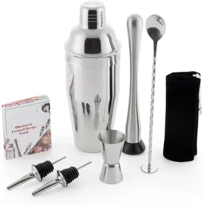 Mixology Bartender Kit - 8 count Stainless Steel Travel  Shaker Set with Bag - Bar Tools Set with Martini Shaker, Drink Mixer Spoon & Mojito Muddler for , Pourers & Jigger