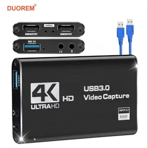 4K HD Hdtv Audio Video Capture Card with Microphone, 1080P 60fps Recorder, Supports Hdtv Loop Output, Ideal for Gaming, Live Streaming, Video Conferencing