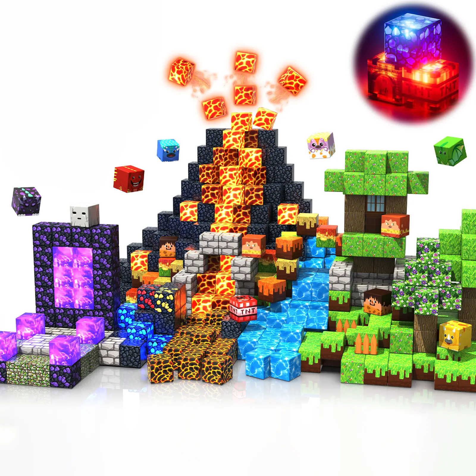 150 pcs Magnetic Blocks with 24 Light Blocks - Easter Toys for Kids, Boys and Girls, Magnetic Building Blocks Cubes, Stacking Magnets, Birthday Gifts for Boys and Girls Age 3+ Years Old Summervibes,summerwins