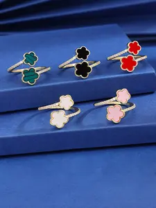 Women's Elegant Copper Open Ring with Artificial Zirconia, Shell Five-petaled Flower Design, Perfect Gift for Wife Girlfriend Family Birthday Holiday Jewelry