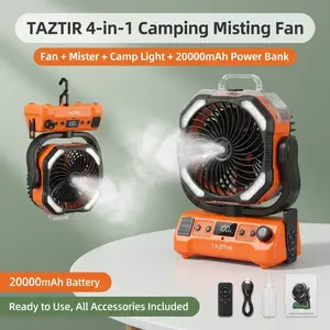 TAZTIR  Camping Misting Fan with Mosquito Repellent, 20000mAh Rechargeable Outdoor Cooling Fan, Stepless Speed, Adjustable Airflow, Tent Travel Fan Portable USB-C box electric
