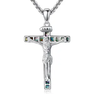 Crucifix Necklace Sterling Silver Crucifix Cross Jesus Pendant Necklace Religious Jewelry for Men