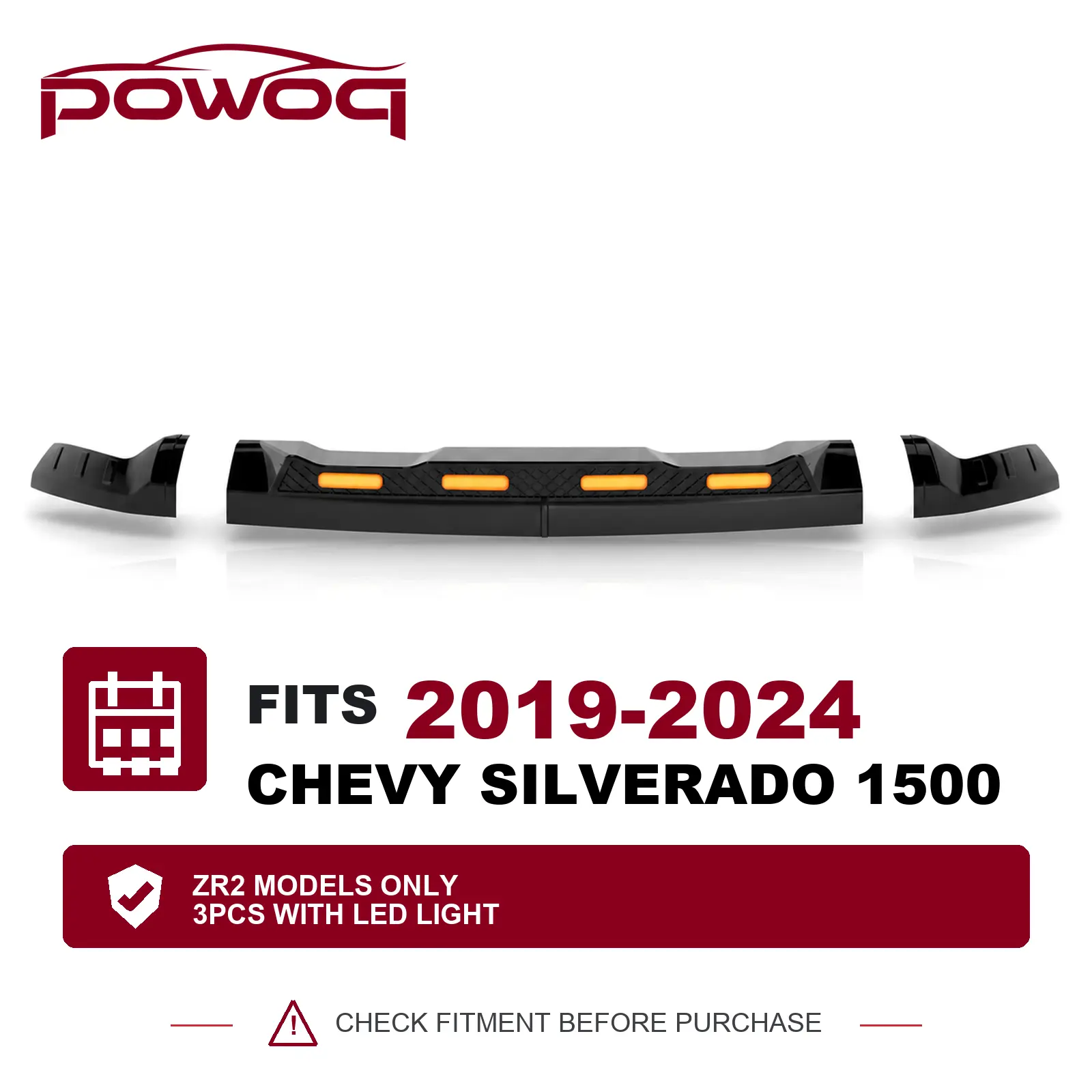 [Fits 19-24 Silverado] Hood Protector with LED Light Compatible with 2019-2024 Chevy Silverado 1500 ZR2 Hood Deflector Glossy Black Three Section Lightshield Replacement for 2019-2024 Chevy Silverado Accessories