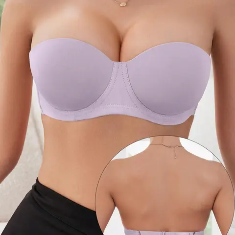 Women's Plain Backless Wireless Padded Strapless Seamless Bra, Medium Support, Fitted Design, Suitable for All Seasons, Wearable Outdoors, Lined Wireless Bras