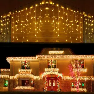 400 LED,32 ,75 Drops Icicle Lights Clust Christmas Lights Outdoor Indoor Decorations String Lights Plug in,8 Functions Curtain for Party Birthday Thanksgiving Easter Wedding Warm White