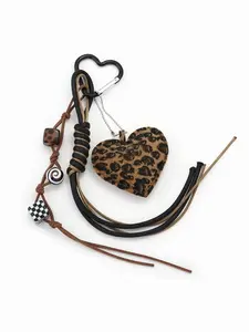 Leopard Heart Rope Paracord Charm Keychain Lanyard, Vintage Accessory for Purses & Bags, Perfect Gift Idea for Fashion Lovers