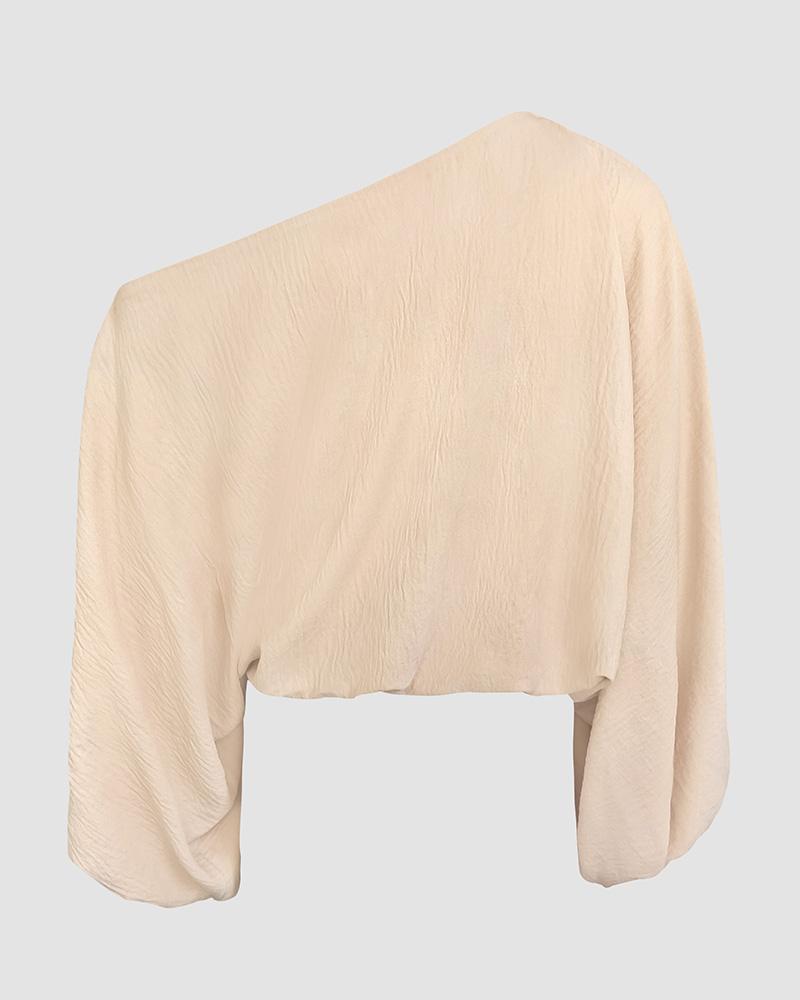 2026 ChicMe Women's Skew Neck Lantern Sleeve Top & Wide Leg Pants Set for St. Patrick's Day & Wedding Gust