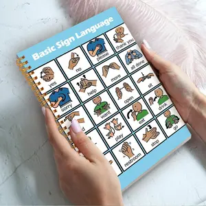 Basic Sign Language Gesture Notebook, Includes Common Vocabulary, 100 Pages Thick Inner Pages, Artistic Cover Design, Portable Hardback