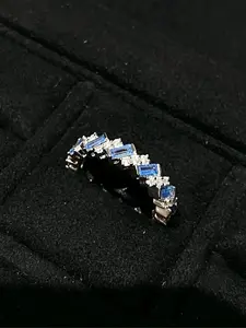 Blue - Eternity Lab Diamond Ring, Rectangular Pav√© ring, diamond band, 5A Grade Gemstone Jewelry, 925 Sterling Silver with real gold plating