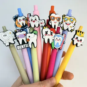 30/50Pcs dental theme cartoon tooth pressing neutral pen, multi-expression silicone patch smooth signature pen, oral health care holiday commemorative gift writing stationery ballpoint pen (15/25 pens + 15/25 refills)