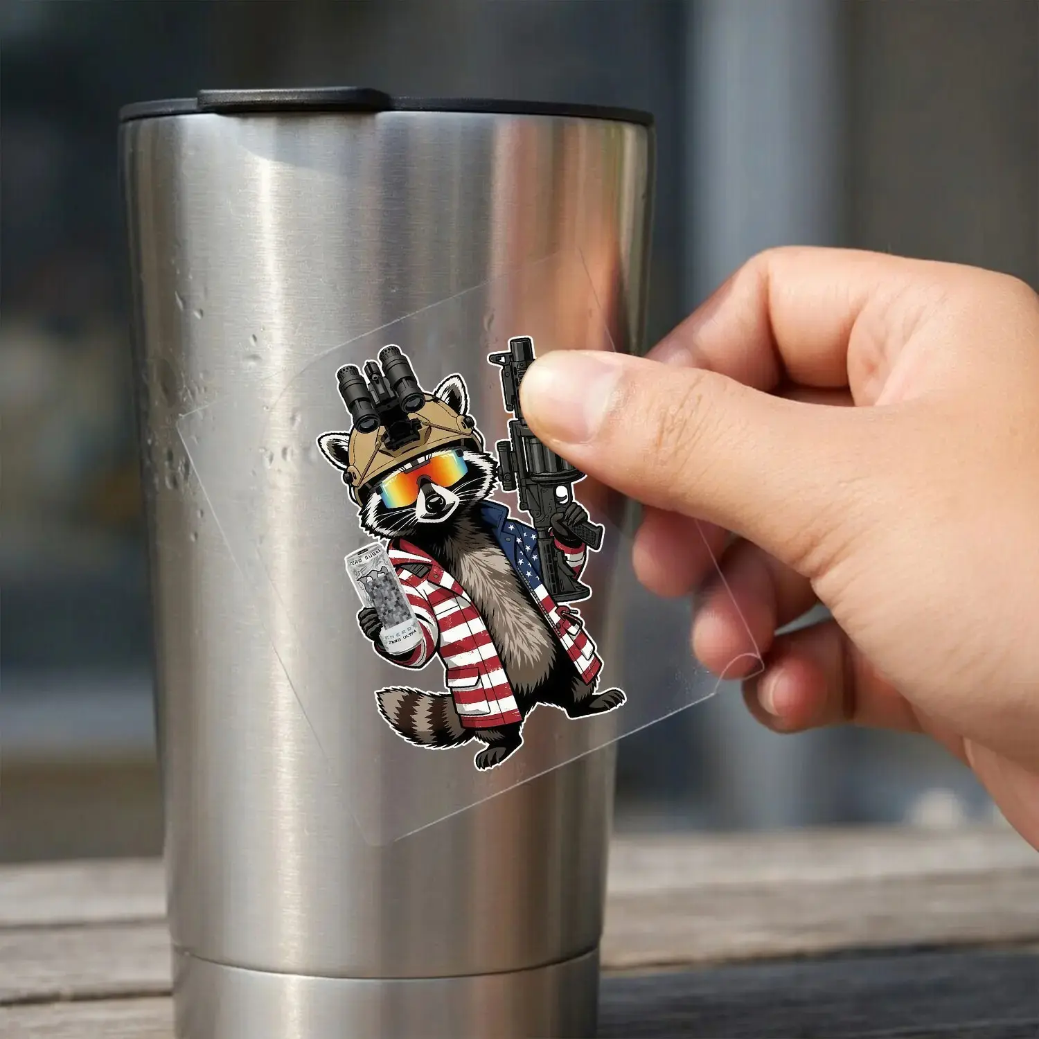 Tactical Trash Panda Raccoon Sticker, Durable Outdoor Laptop Cup Sticker, Weather Resistant Design, Waterproof Vinyl Decal