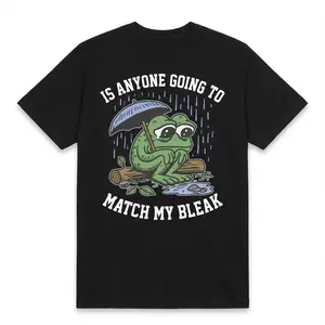 Melancholic Frog T-Shirt Casual Wear Unique Quirky Design Comfortable Fabric Machine Washable Everyday Wear