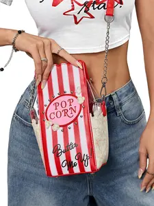 Novelty Red Striped Popcorn Shaped Chain Crossbody Bag, Women's Shoulder Bag for Parties and Festivals, Thanksgiving Halloween Gift, Perfect Holiday Present for Friends & Family, Chic Casual Handbag for All Occasions, Casual Crossbody Bags