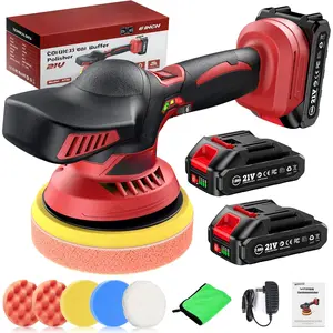 Cordless  Buffer Polisher kit w/ 2x2000mAh 21V , 6 Inch  buffer Waxer Kit w/ 6 Variable Speed & Extra 10 count Attachments, Polisher for  Detailing,Boat Sanding,Scratch Removing
