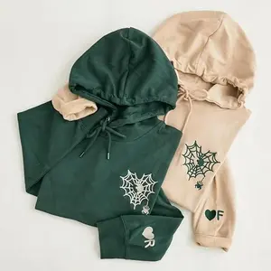 Embroidered Spider Web Heart Hoodies, Custom Initial Matching Hoodie For Couple, Anniversary Valentines Gift