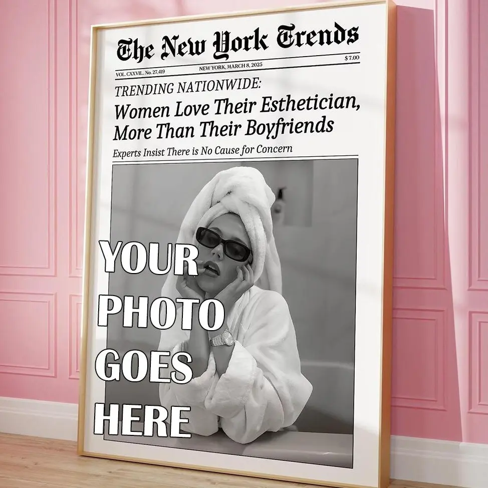 Custom Photo Newspaper Print, The New York Trends Poster, Personalized Retro Newspaper Headline Wall Art Decor College Dorm Room, Preppy Girly Art