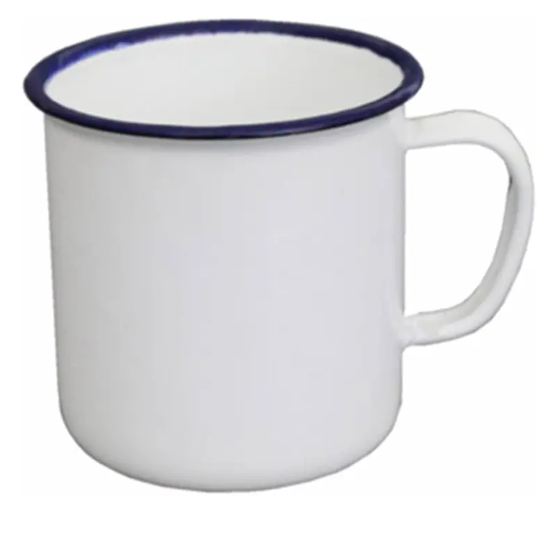 Gode Blan Enamel Mug with Blue Rim and White Body Gode Blan Brand Mug Cup Coffee Reusable Drinkware