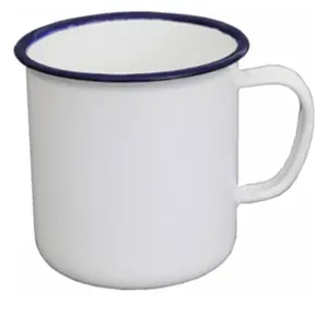 Gode Blan Enamel Mug with Blue Rim and White Body Gode Blan Brand Mug Cup Coffee Reusable Drinkware