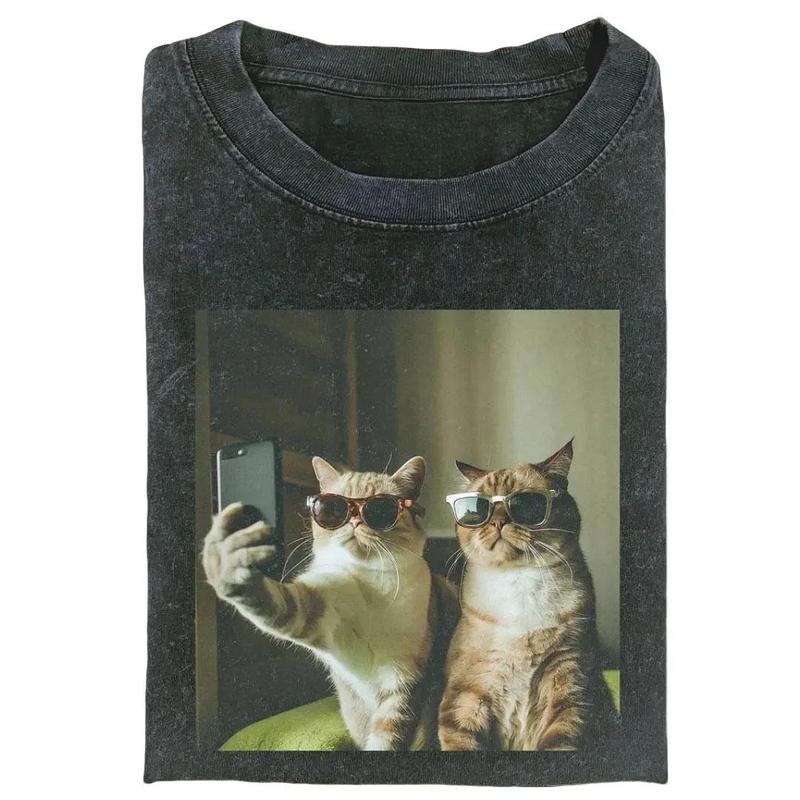 Comfort Colors Pepper Retro Cat Selfie tshirt, Funny Vintage Graphic tee, Cat Animal shirt, Meme Cringe Funny Dumb shirt, Streetwear top, 2025 Trendy Summer Shirt Top Classic