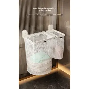 Wall-Mounted Suction Cup Foldable Dirty Clothes Basket, Home Laundry Hamper, Bathroom Storage Bin, No-Drill Design, Easy to Use