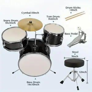 Kids' 3-Piece Junior Acoustic Drums Set with Pedal, Sticks, Wrench, and Acoustic Drum Stools - Sky Blue
