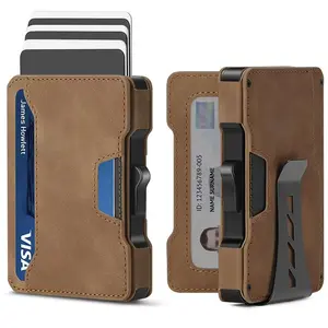 Minimalist Men’s Slim Wallet: 9 - 13 Cards, Money Clip, ID Window. RFID - Blocking, Aluminum Bifold Pop - Up