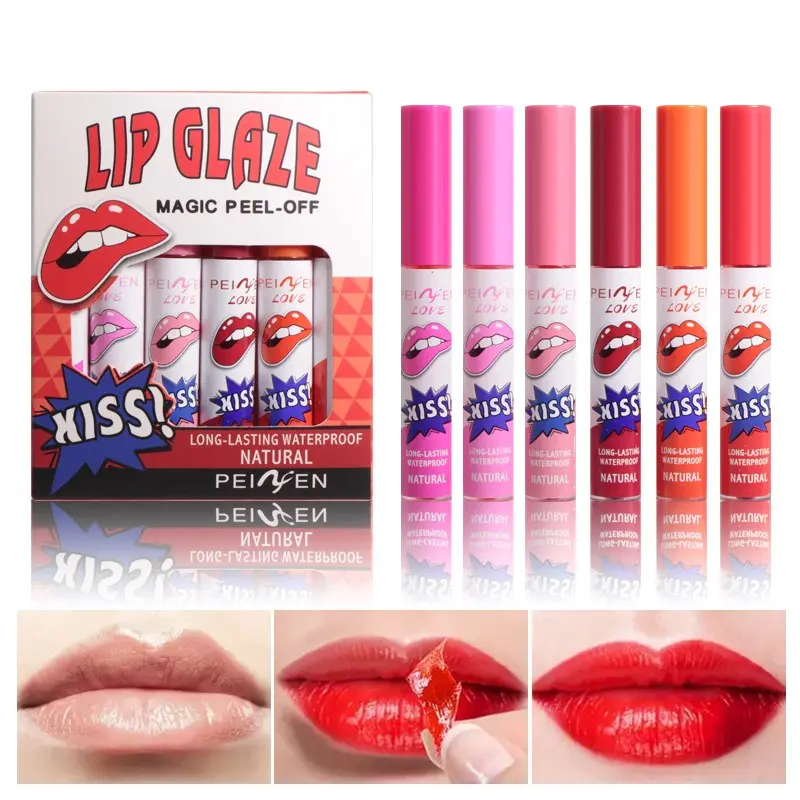 6 Colors Peel Off Lip Stain Set, Lip Kit, Lip Product,Tattoo Color Pigment Liquid Lipstick Multi-Use Lip and Cheek Tint,Korean Makeup Lip Gloss Long Lasting Waterproof Magic Color Lip Tint Stain,Non-Stick Cup,Lightweight,Vivid Color，Net:12g