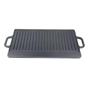 Cast Iron Dual-Surface Grill Pan – Rectangular Griddle with Flat and Ribbed Sides for Stovetop, Oven, or Outdoor Cooking