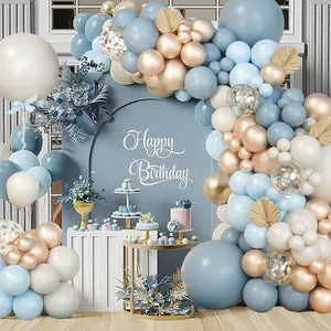 Blue Balloon Garland Arch Kit,111pcs Dusty Blue Latex Balloon,Champagne Gold Confetti Balloon Wedding Decoration,Birthday Baby Shower Decor