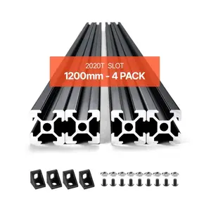 4PCS 47.2 in (1200mm) T Slot 2020 Aluminum Extrusion Profile, European Standard Anodized Linear Rail, High-Strength Extruded Aluminum Rail for 3D Printer, CNC Machine DIY, Laser Engraving, Black