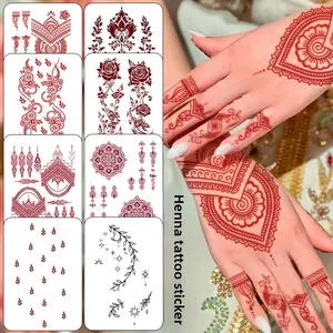 Sheets Henna Tattoo Stencils Pair Arm Hand Tattoo Template Temporary Indian Arabian Glitter Airbrush Tattoo Stickers for Face Body Paint DIY (Minimum order quantity of 5 pieces.)